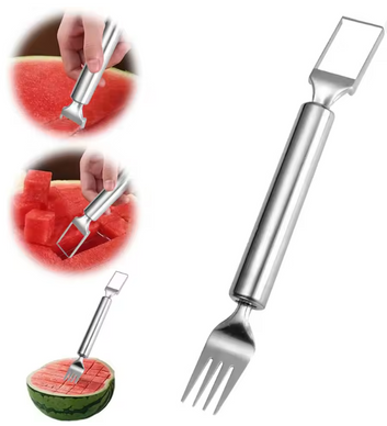 2-in-1 Stainless Steel Fruit Cutter,Dual Head Watermelon Fork Cutter Slicer Tool For Home Kitchen Gadget Melon Cube Cutter