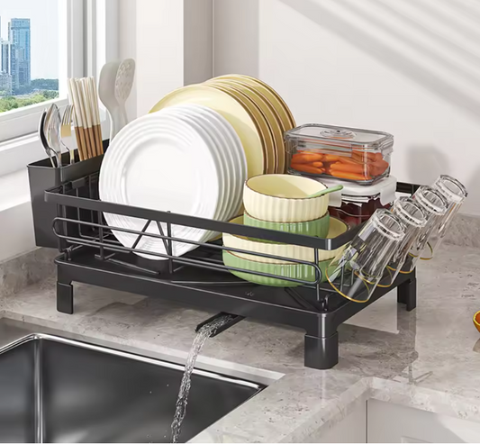 Black Single Layer Dish Rack, Drainer Rack, Dish Drying Rack，Steel Plate and Bowl Organizer, 50 x 25 x 20 cm
